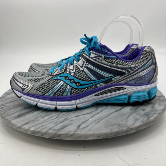 Saucony Womens 9 Omni 13 Running Shoes Silver Blue Lace Up Athletic Breathable - Picture 4 of 13